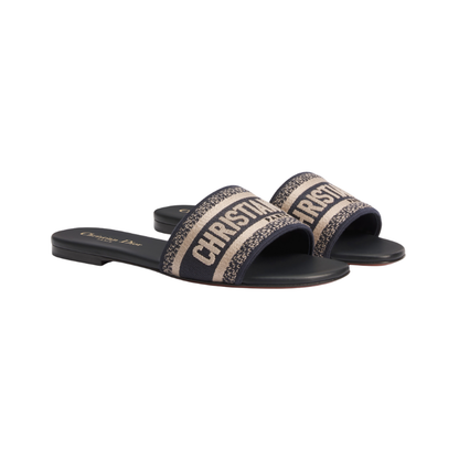 Dway Slide Deep Blue Embroidered Cotton