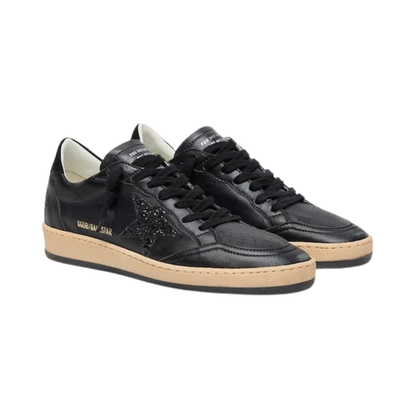 Golden Goose Ball Star in black nappa with black glitter star and suede heel tab(women)