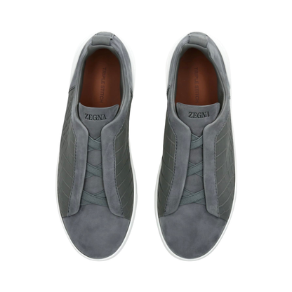 ZEGNA GREY CROCODILE LEATHER TRIPLE STITCH SECONDSKIN SNEAKERS