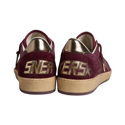 Golden Goose Ball Star in burgundy suede with crystal star and metallic leather heel tab(women)