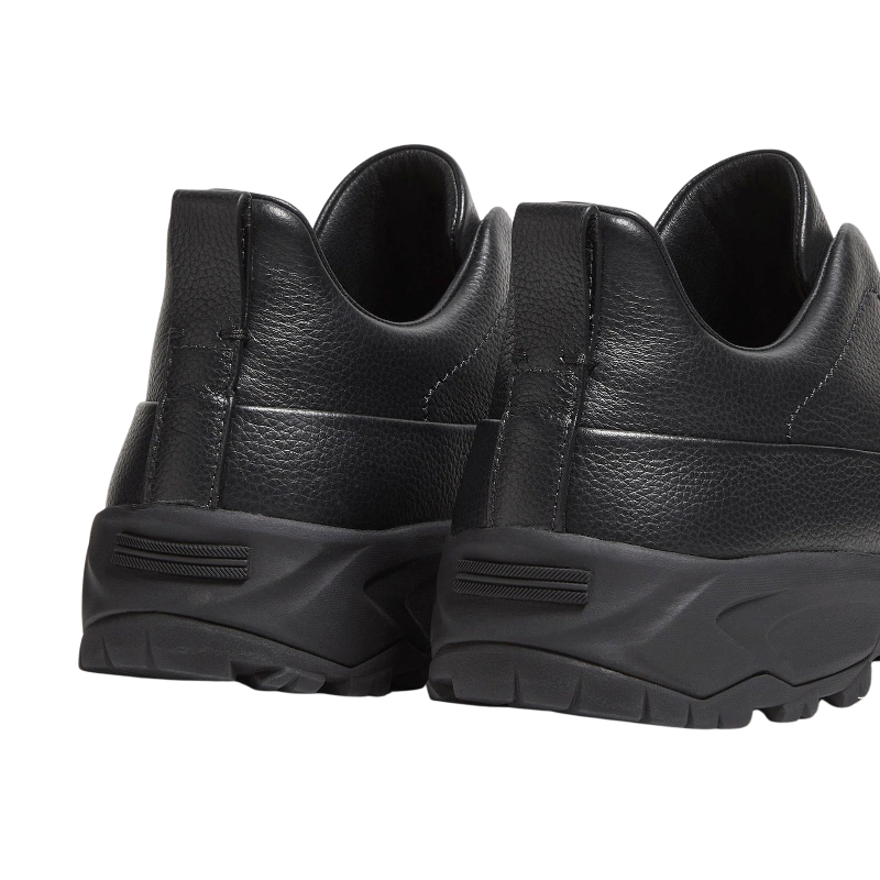 Zegna - Triple Stitch Monte Grained Calf Leather Black Slip On Sneakers