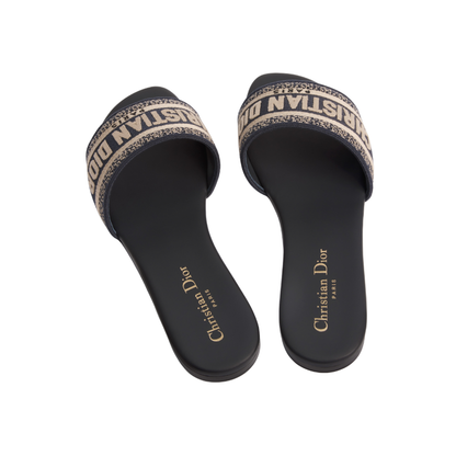 Dway Slide Deep Blue Embroidered Cotton