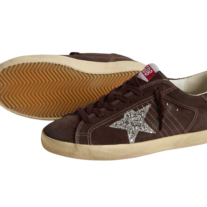 Golden Goose Super-Star in brown suede with silver glitter star(Women's)