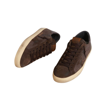 Golden Goose Super-Star LTD in brown nubuck with suede star and purple leather heel tab(Men)