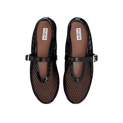 Alaïa Fishnet Ballerina Flats | Black