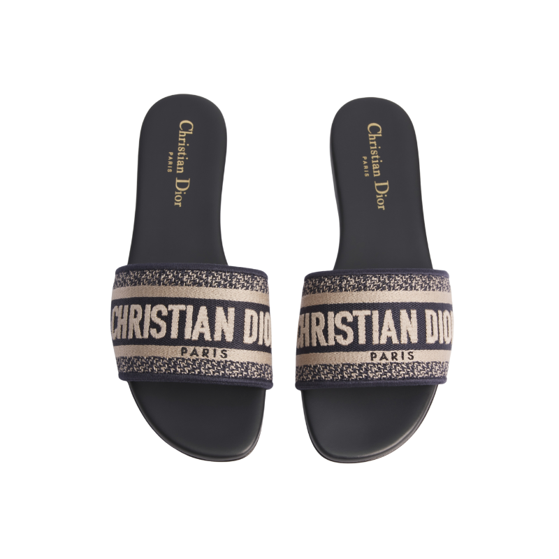 Dway Slide Deep Blue Embroidered Cotton