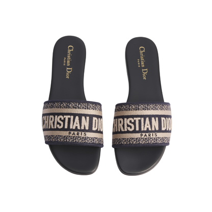 Dway Slide Deep Blue Embroidered Cotton
