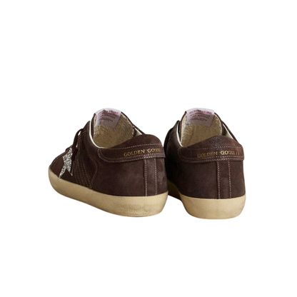 Golden Goose Super-Star in brown suede with silver glitter star(Women's)